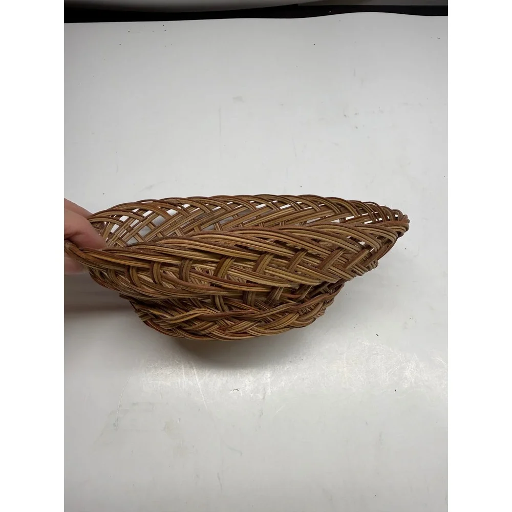Vintage Oval Wicker Basket Handcrafted Open Weave Lattice Boho Decor Brown